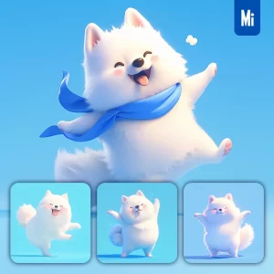 Midjourney Prompt Samoyed Dog Cute Happy 3D Character Design Cartoon
