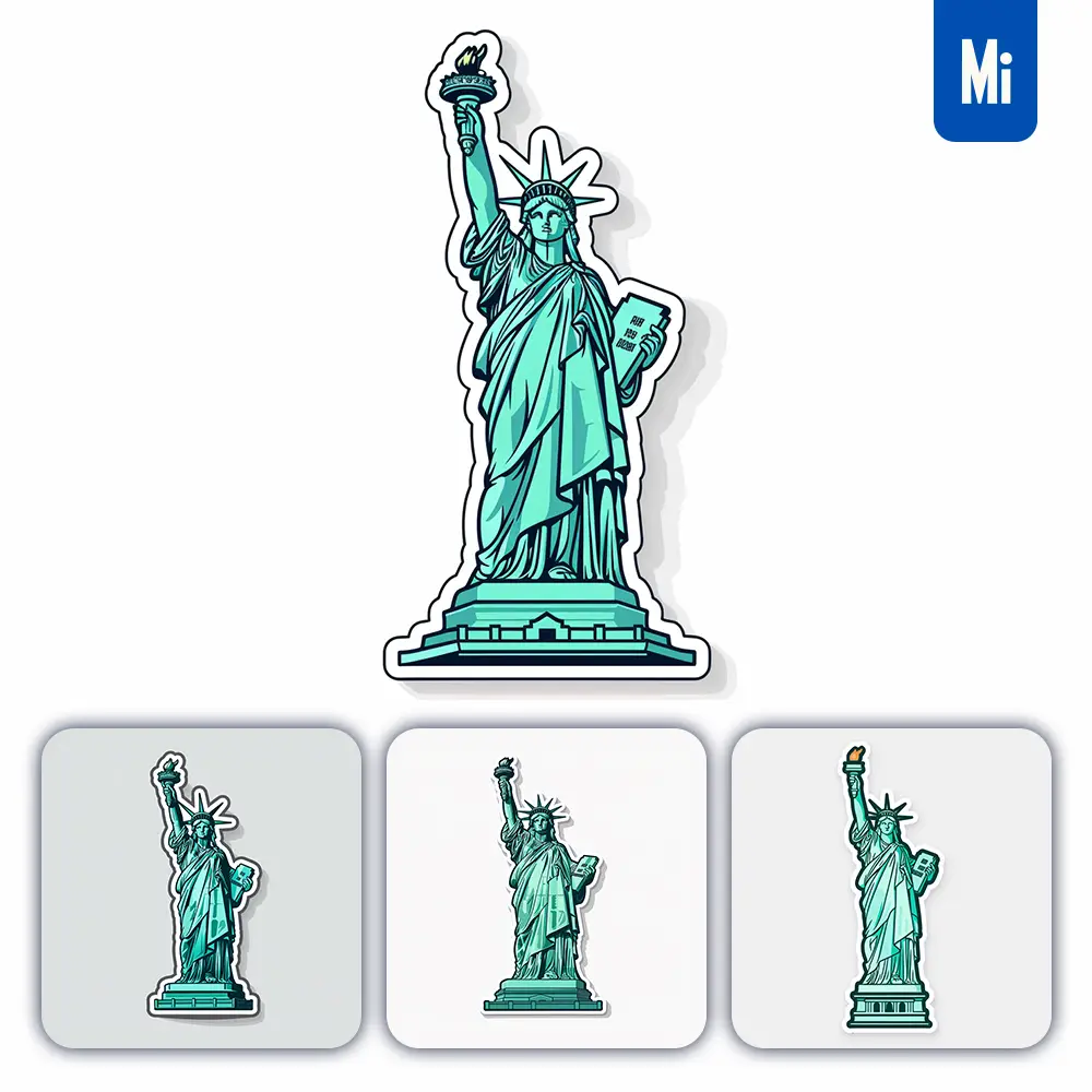 Midjourney Prompt Statue of Liberty America Logo Vector Sticker Line Cartoon