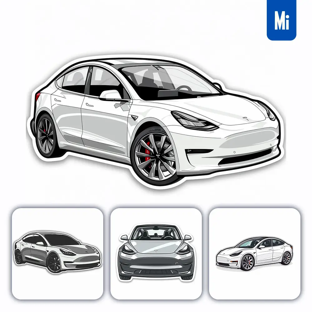 Midjourney Prompt Tesla Model Logo Vector Sticker Line Cartoon