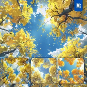 Midjourney Prompt Autumn Tree Sky Sunshine Cloud Animation Illustration