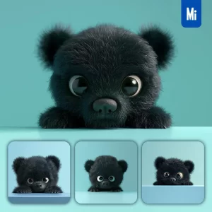 Midjourney Prompt Bear Black Plush Toy Head Cute Front 3D Animation