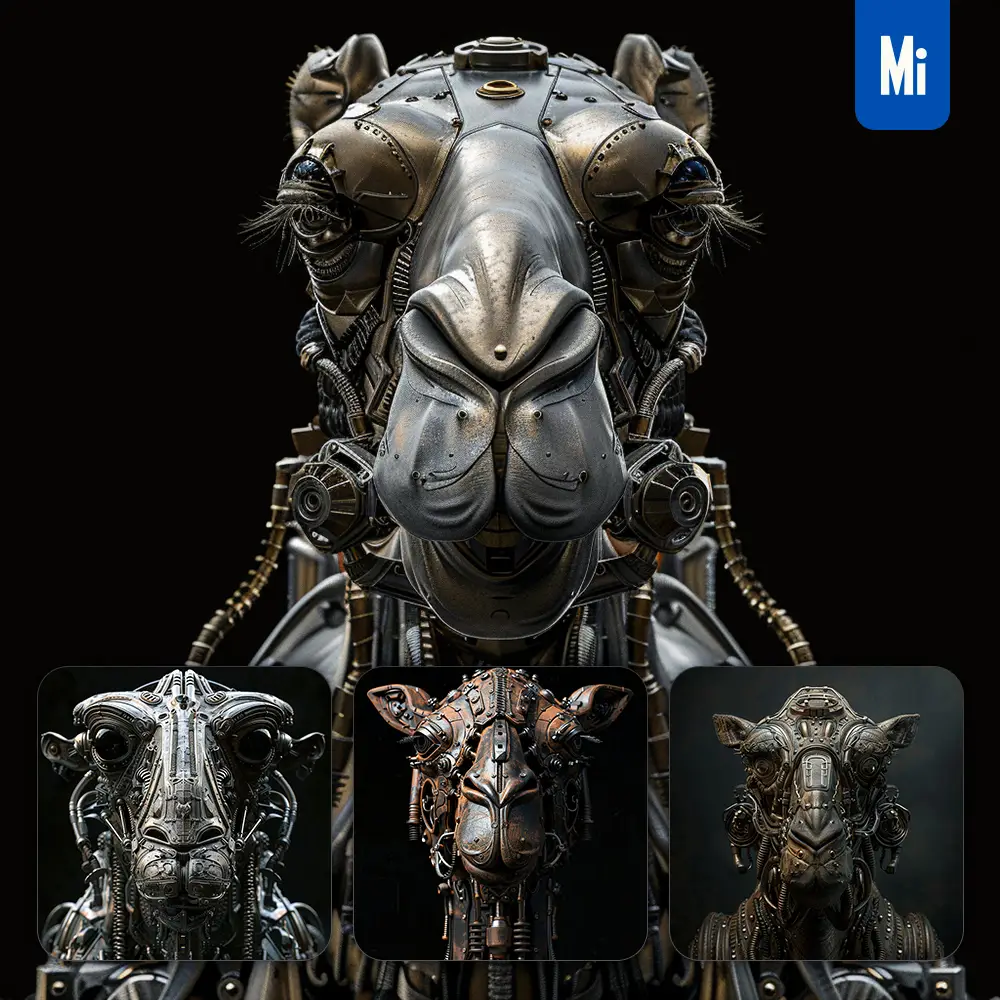 Midjourney Prompt Camel Mechanical Head 3D Mecha Robotic Science Fiction AI