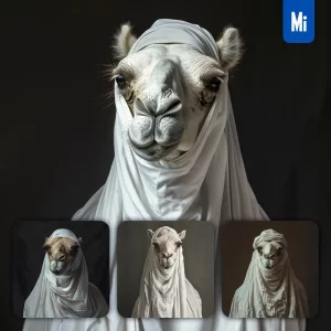 Midjourney Prompt Camel White Man Arab Burka Abaya Portrait Photography