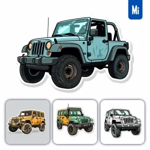Midjourney Prompt Car Jeep Logo Vector Sticker Line Cartoon