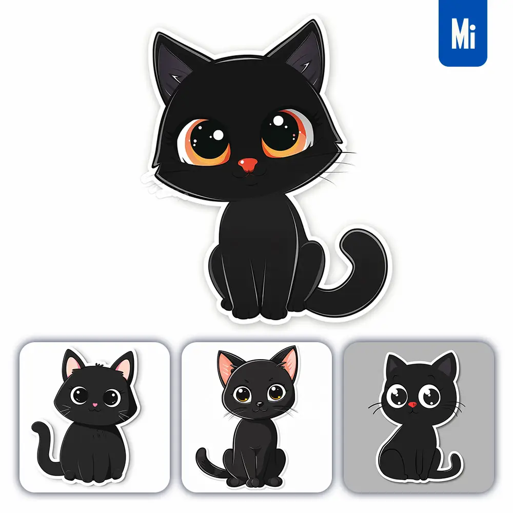 Midjourney Prompt Cat Logo Black Vector Sticker Cute Line Cartoon