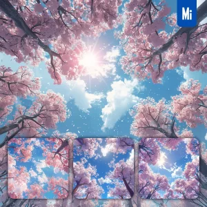 Midjourney Prompt Cherry Tree Sky Sunshine Spring Cloud Animation Illustration