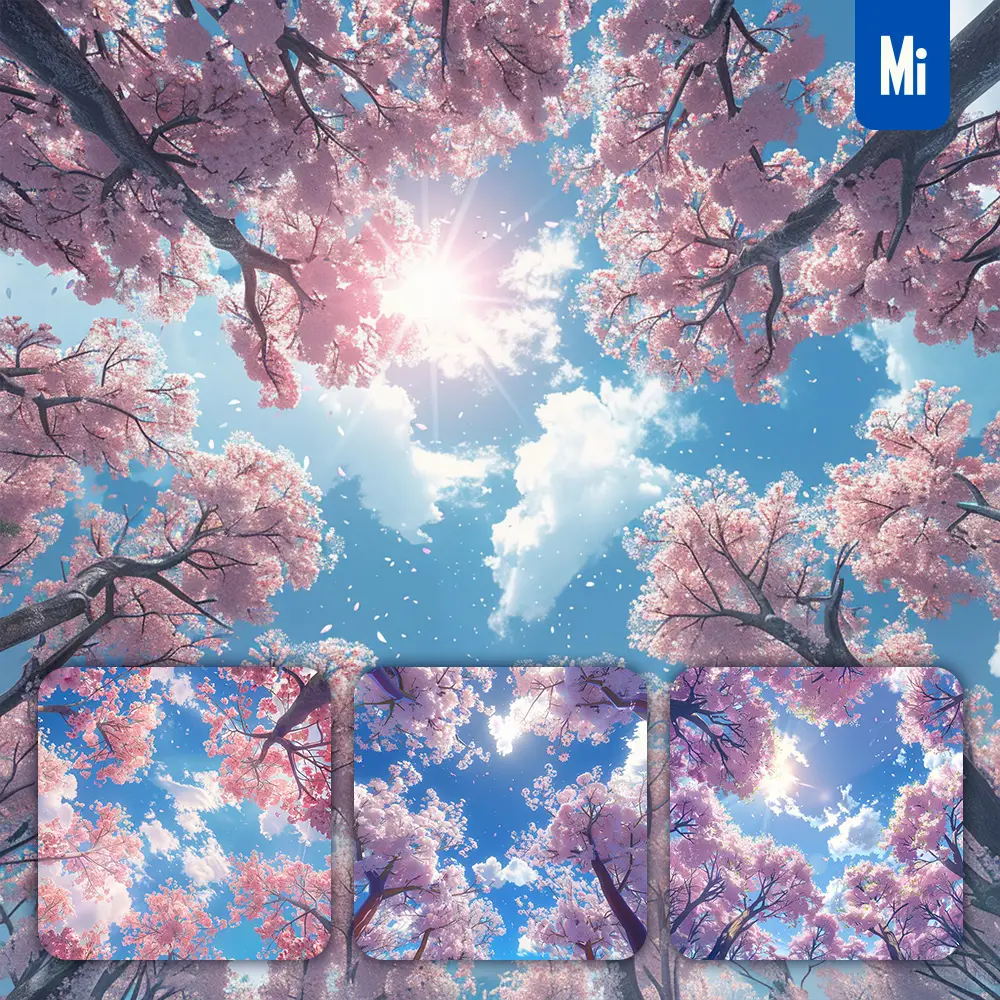 Midjourney Prompt Cherry Tree Sky Sunshine Spring Cloud Animation Illustration