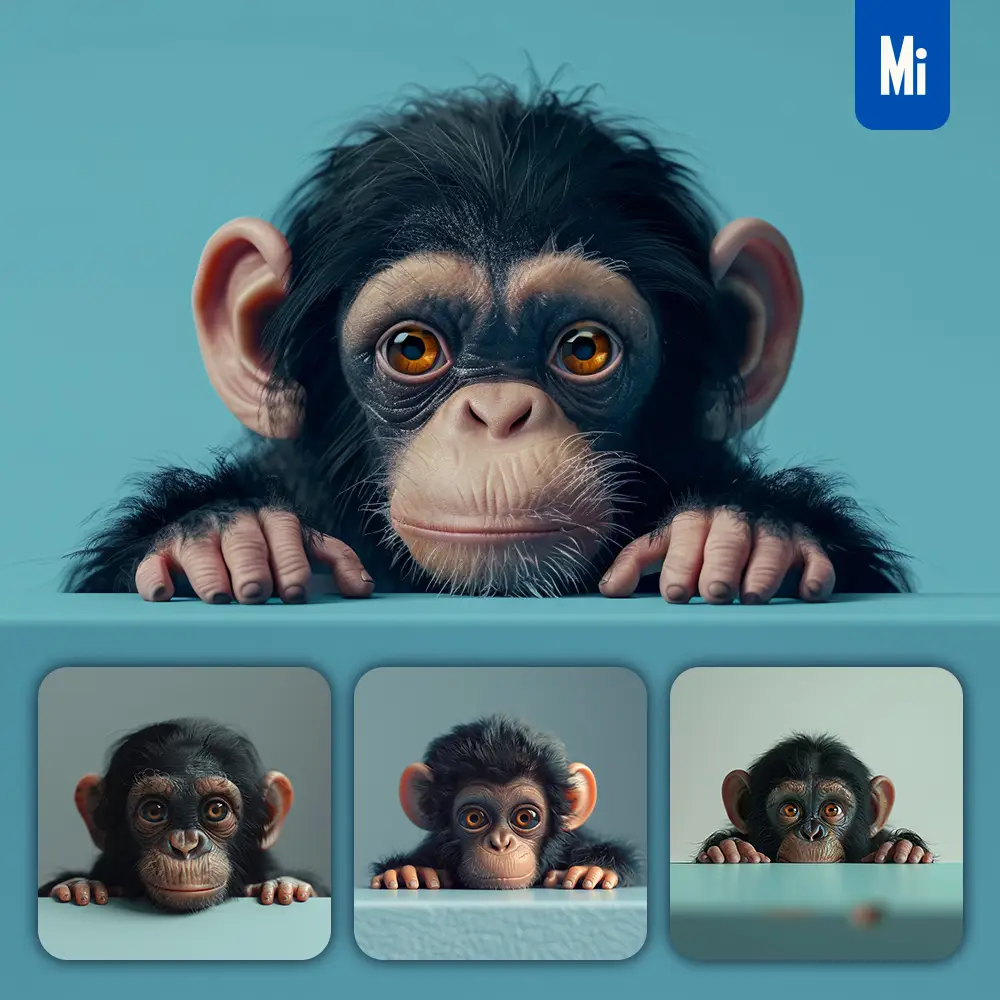 Midjourney Prompt Chimpanzee Monkey Plush Toy Head Cute Front 3D Animation