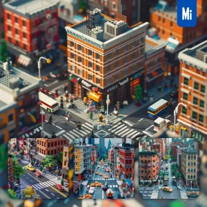 Midjourney Prompt City Street Taxi Assembled 3D Lego Model Scene