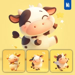Midjourney Prompt Cow Cute Happy 3D Character Design Cartoon