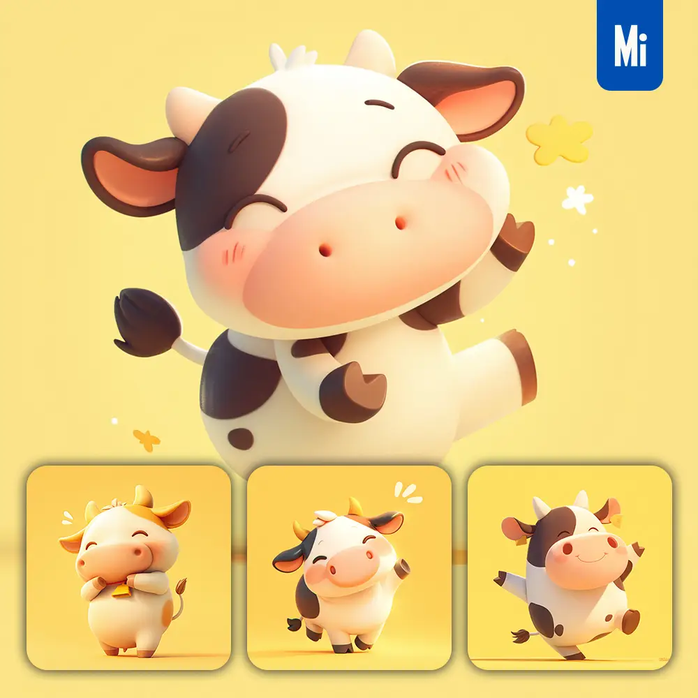 Midjourney Prompt Cow Cute Happy 3D Character Design Cartoon