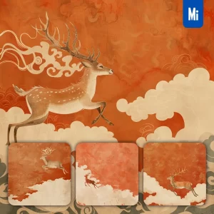 Midjourney Prompt Deer Fly Run Sky Cloud Mural Chinese Painting Art Illustration