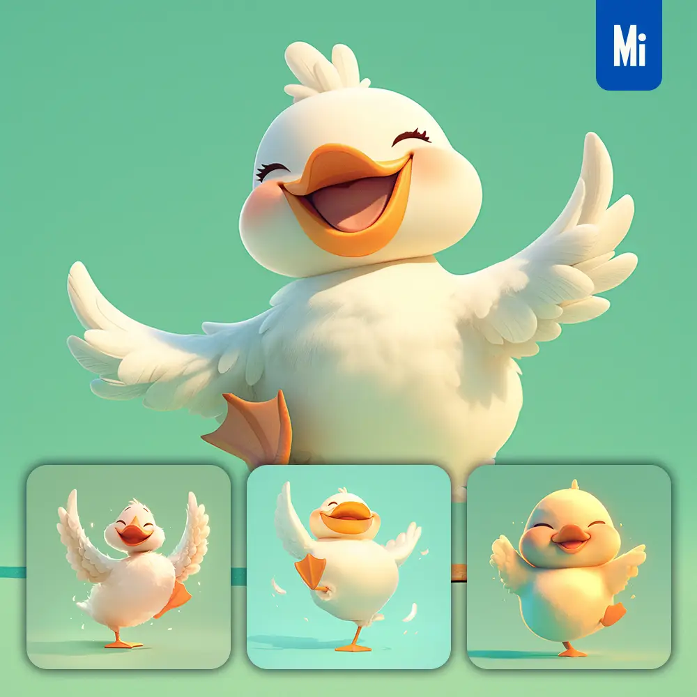 Midjourney Prompt Duck Cute Happy 3D Character Design Cartoon