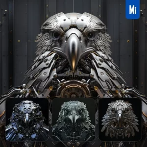 Midjourney Prompt Eagle Mechanical Head 3D Mecha Robotic Science Fiction AI