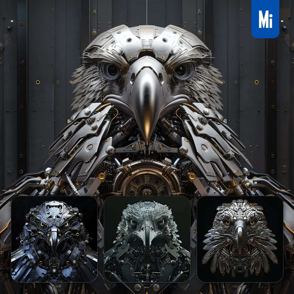 Midjourney Prompt Eagle Mechanical Head 3D Mecha Robotic Science Fiction AI