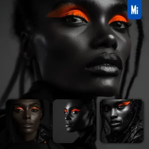 Midjourney Prompt Face African Woman Orange Portrait Black and White Photography