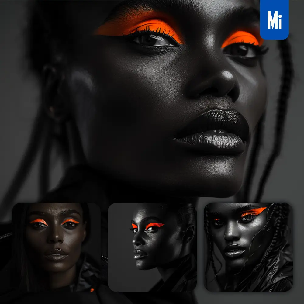 Midjourney Prompt Face African Woman Orange Portrait Black and White Photography