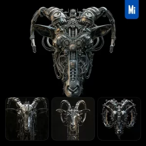 Midjourney Prompt Goat Mechanical Head 3D Mecha Robotic Science Fiction AI