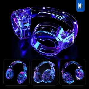 Midjourney Prompt Headset 3D Blue Transparent Structure