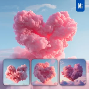 Midjourney Prompt Heart Shape Cloud Pink Sky 3D