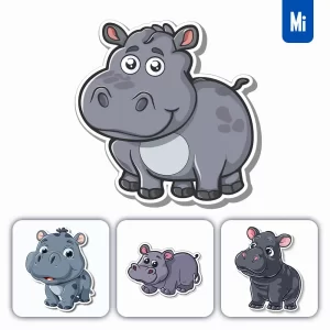 Midjourney Prompt Hippo Logo Vector Sticker Cute Line Cartoon