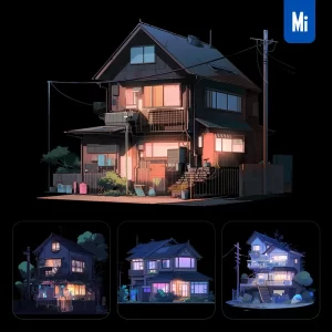 Midjourney Prompt Home House Villadom Facade Isometric Cartoon Illustration