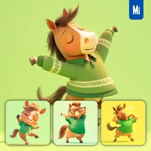 Midjourney Prompt Horse Cute Happy 3D Character Design Cartoon