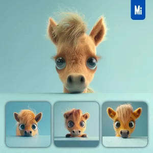 Midjourney Prompt Horse Plush Toy Head Cute Front 3D Animation