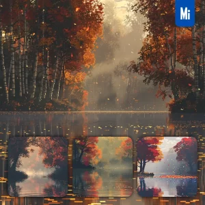 Midjourney Prompt Lake Autumn Mist Water Tree Leaves Pixel Art Illustration