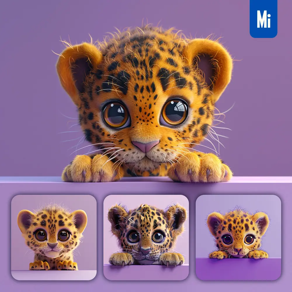 Midjourney Prompt Leopard Plush Toy Head Cute Front 3D Animation