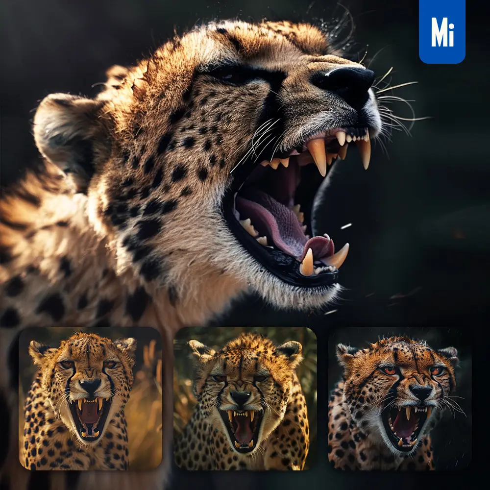 Midjourney Prompt Leopard Cheetah Roar Teeth Angry Dangerous Photography