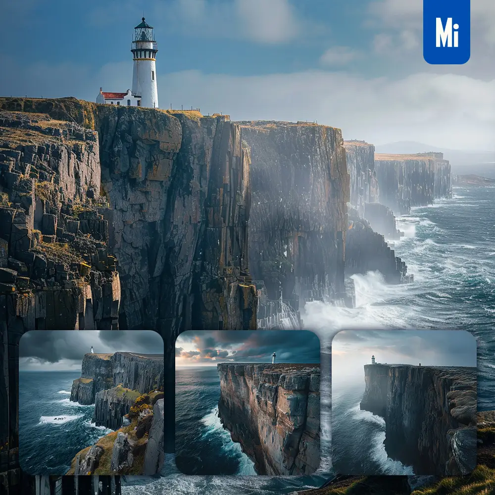 Midjourney Prompt Lighthouse Cliffside Ocean Cliff Wave Sky Cloud Landscape Photography
