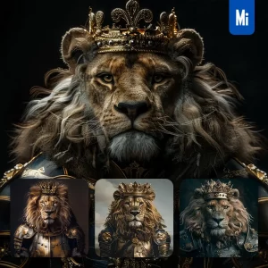 Midjourney Prompt Lion King Crown Golden Portrait Photography
