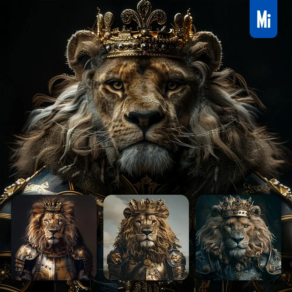 Midjourney Prompt Lion King Crown Golden Portrait Photography