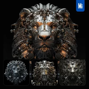 Midjourney Prompt Lion Mechanical Head 3D Mecha Robotic Science Fiction AI