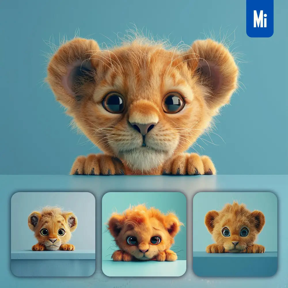 Midjourney Prompt Lion Plush Toy Head Cute Front 3D Animation
