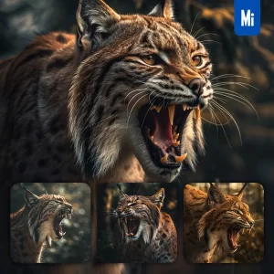 Midjourney Prompt Lynx Roar Teeth Angry Dangerous Photography