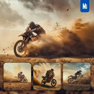 Midjourney Prompt Motorcycle Rally Racing Motor Desert Dakar Side Speed Photography
