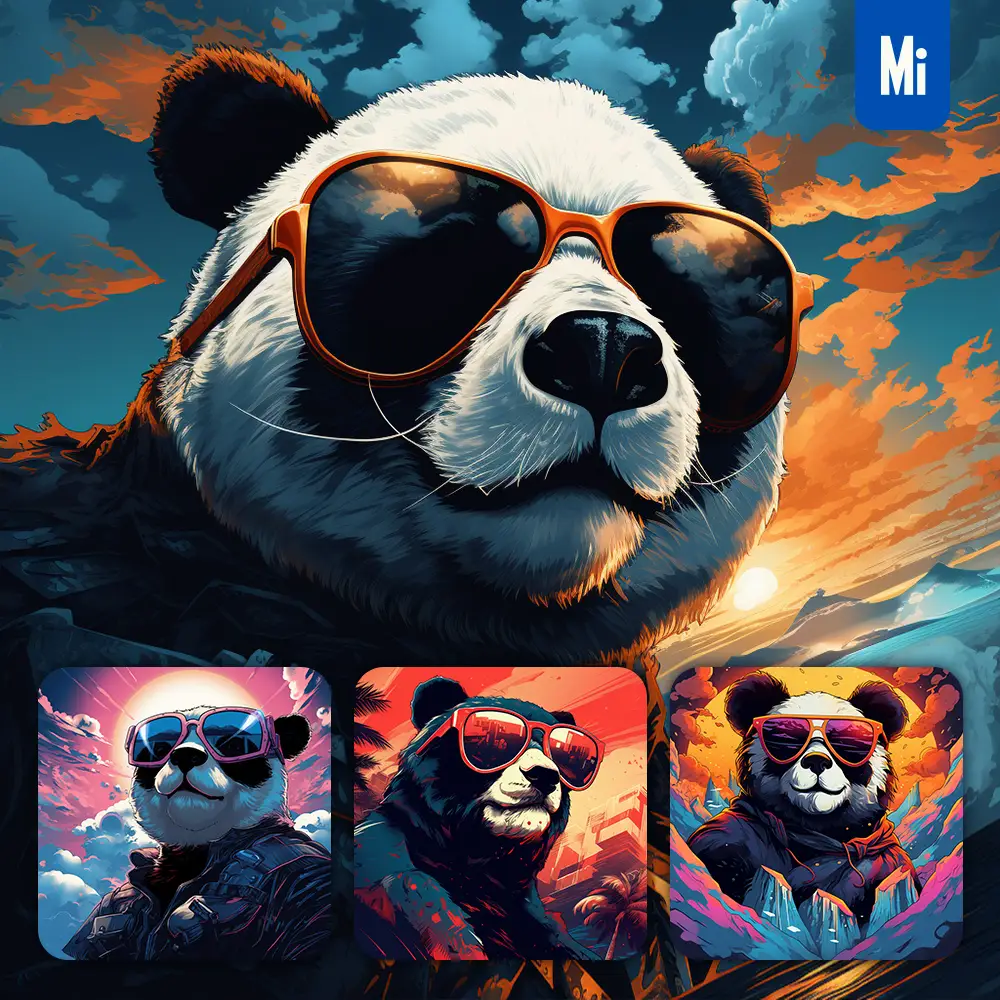 Midjourney Prompt Panda Glasses Sunglass Cartoon Illustration