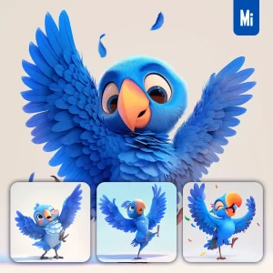 Midjourney Prompt Parrot Bird Cute Happy 3D Character Design Cartoon
