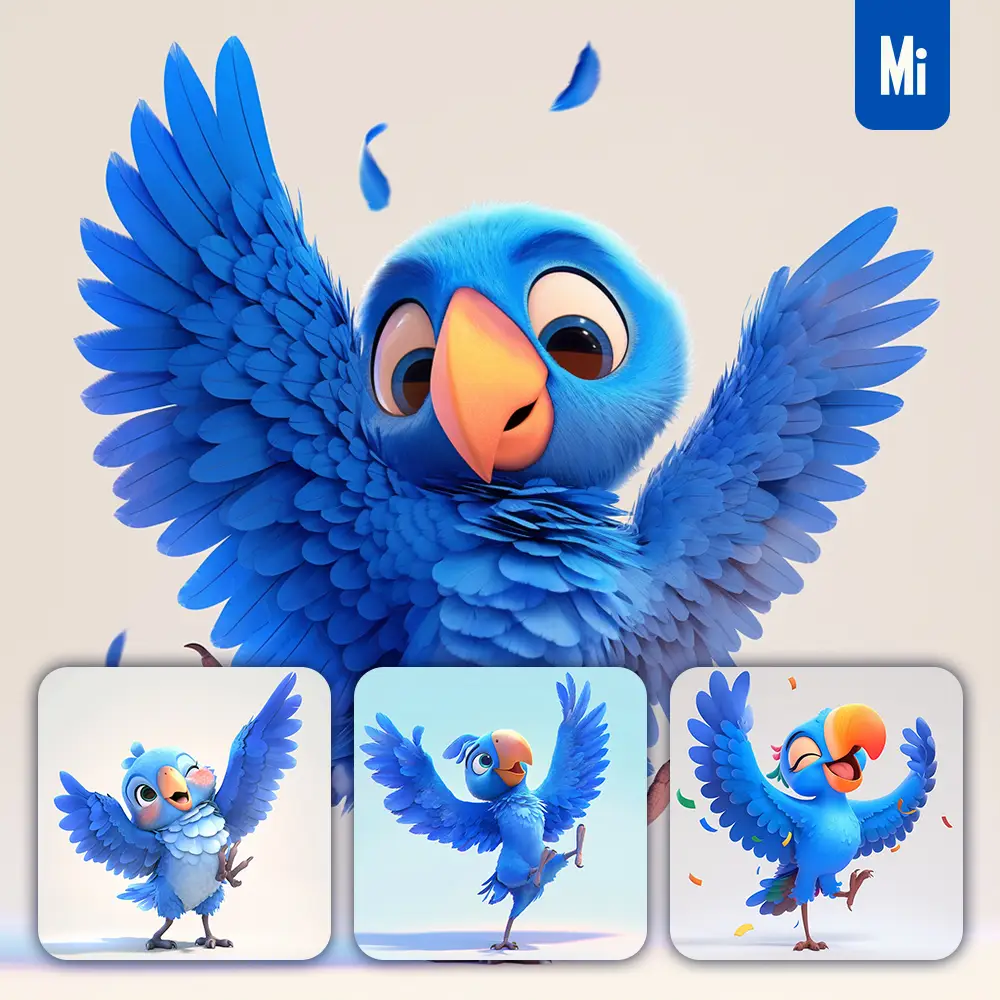 Midjourney Prompt Parrot Bird Cute Happy 3D Character Design Cartoon