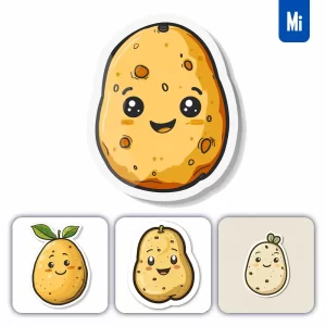 Midjourney Prompt Potato Logo Vector Sticker Cute Line Cartoon