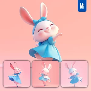 Midjourney Prompt Rabbit Cute Happy 3D Character Design Cartoon