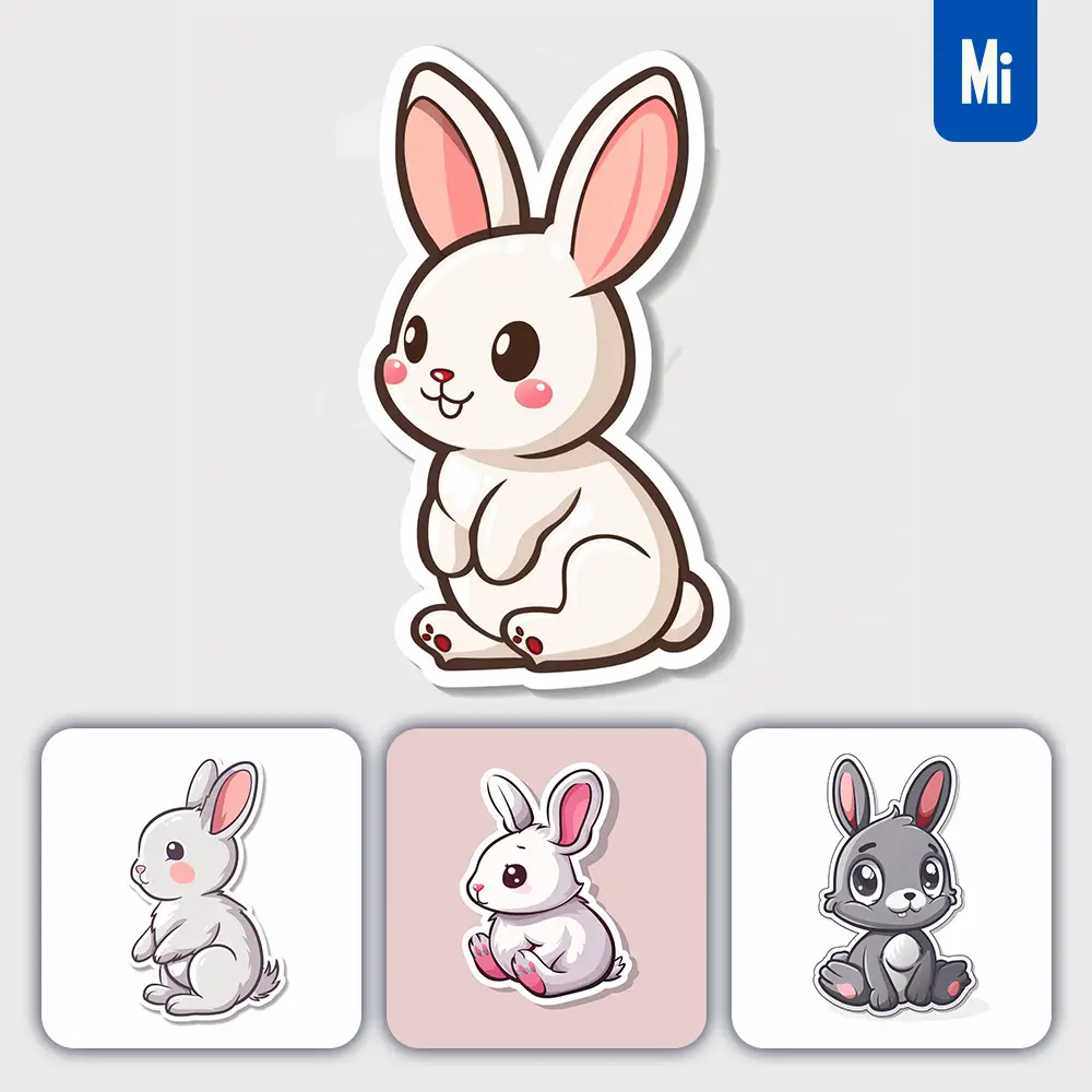 Midjourney Prompt Rabbit Bunny Logo Vector Sticker Cute Line Cartoon