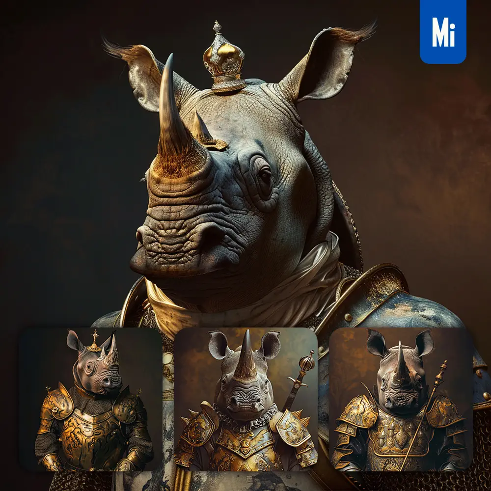 Midjourney Prompt Rhinoceros Knight Armor Portrait Man Photography