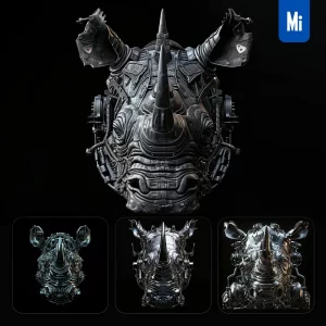 Midjourney Prompt Rhinoceros Mechanical Head 3D Mecha Robotic Science Fiction AI