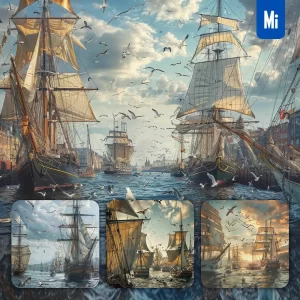 Midjourney Prompt Sailing Ship Harbor Seagull Sea Landscape Photography