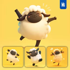 Midjourney Prompt Sheep Cute Happy 3D Character Design Cartoon