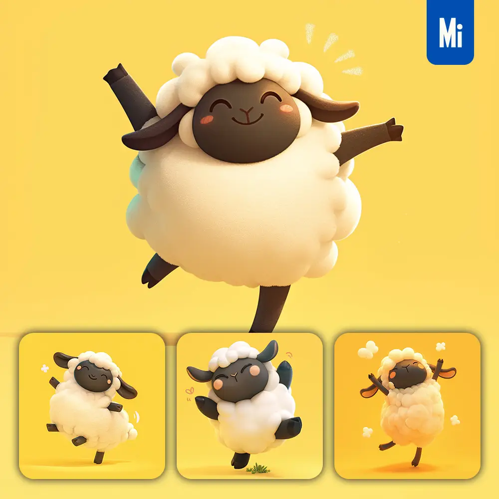 Midjourney Prompt Sheep Cute Happy 3D Character Design Cartoon