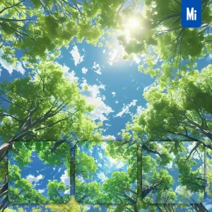 Midjourney Prompt Sky Tree Sunshine Spring Cloud Animation Illustration